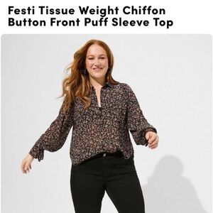 Torrid FESTI Button Up Blouse with Puff Sleeves